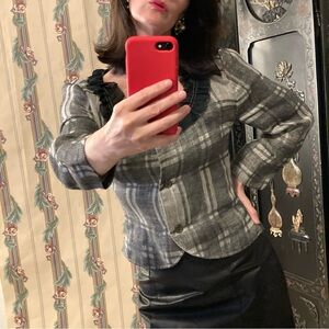 Vintage Dior Boutique Ruffle Collar Plaid Lightweight Blazer Size M